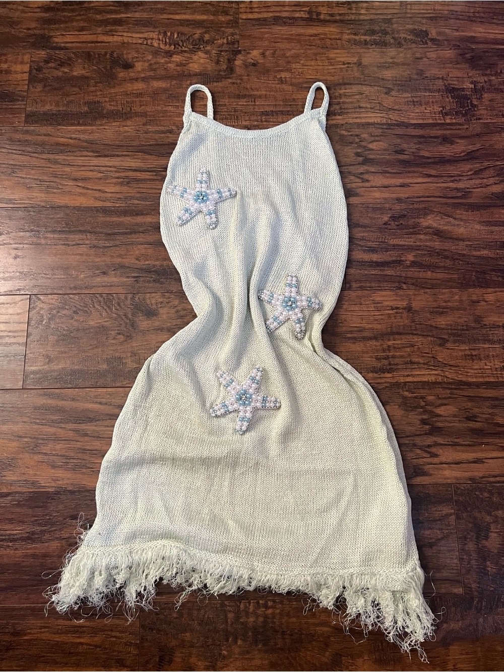 Green Knit Starfish Embellished Fringe Dress
